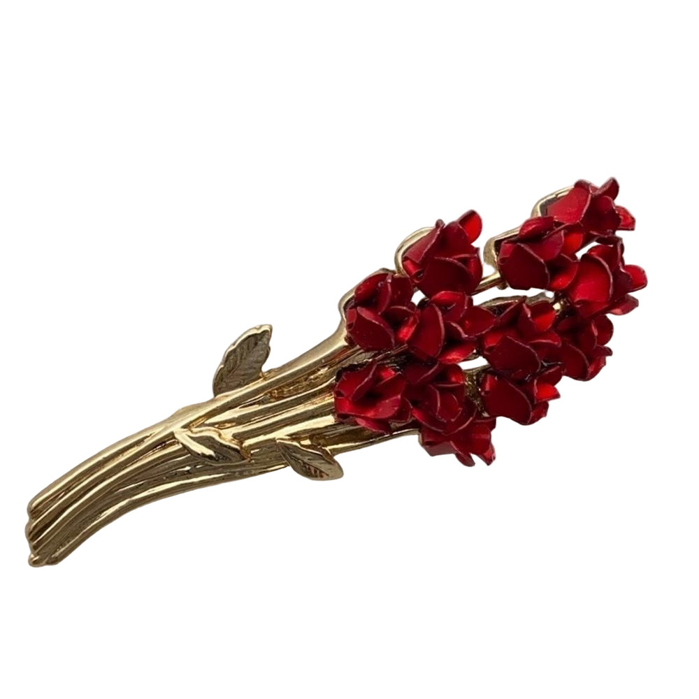 Vintage David Monn 1997 rose bouquet gold tone brooch